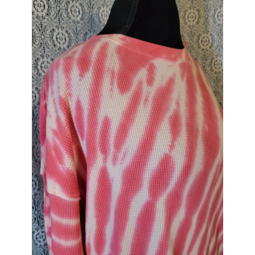 NWT For The Republic Size M Pink White Tie Dye Waffle Knit Thermal Top Cotton - Picture 3 of 14